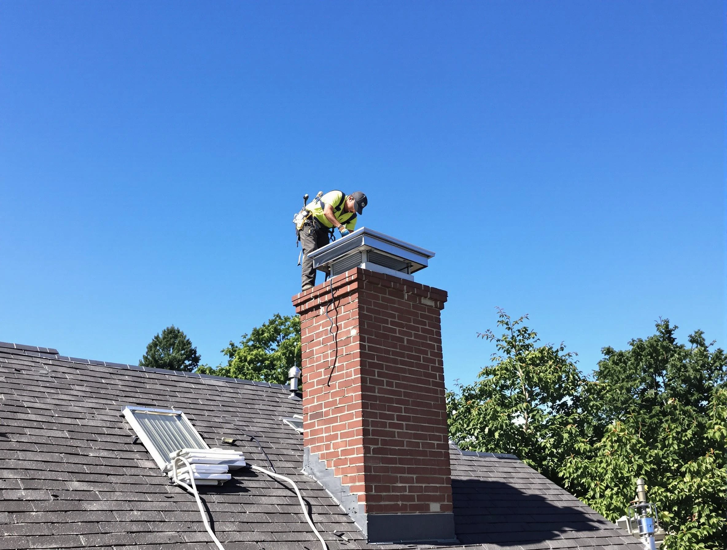 Cedar Hills Chimney Sweep technician measuring a chimney cap in Cedar Hills, UT