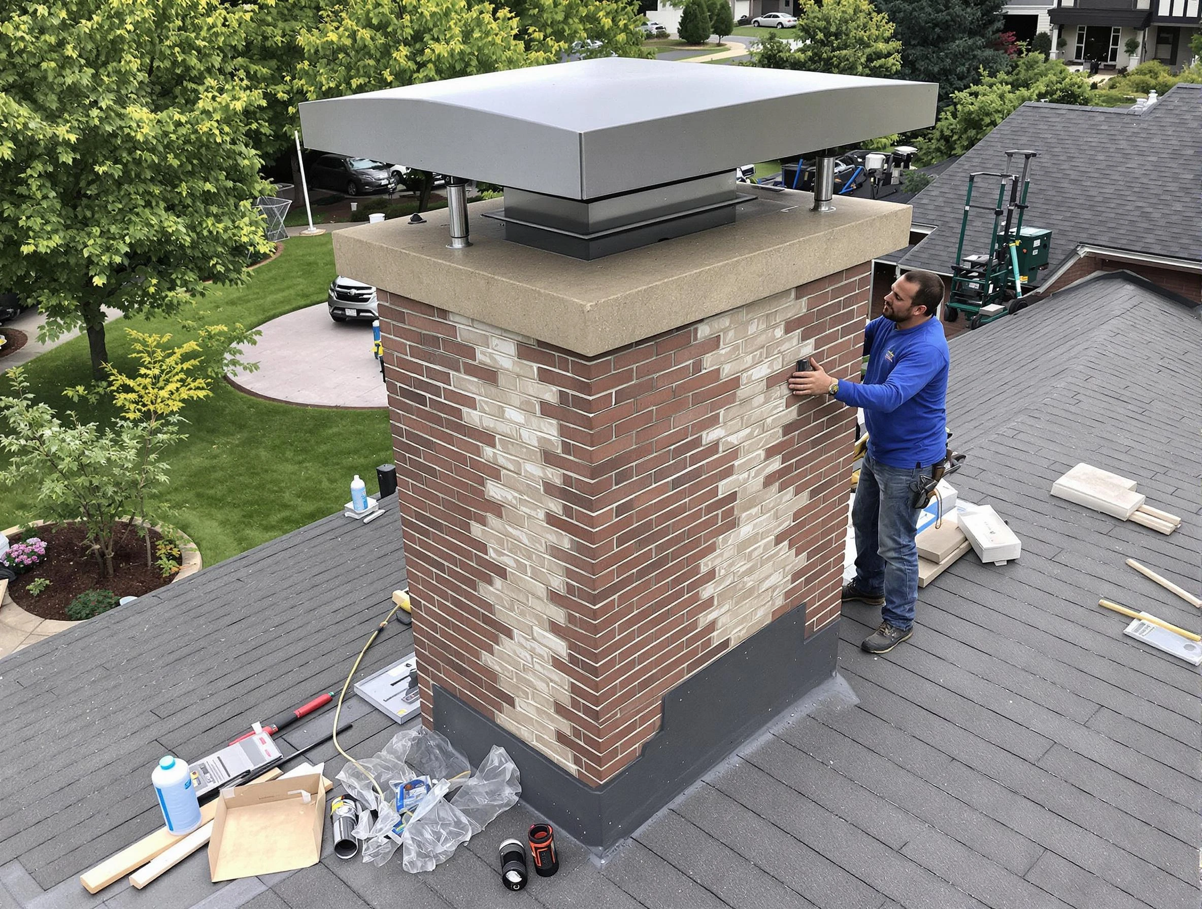 Cedar Hills Chimney Sweep team working on a custom chimney remodel in Cedar Hills, UT